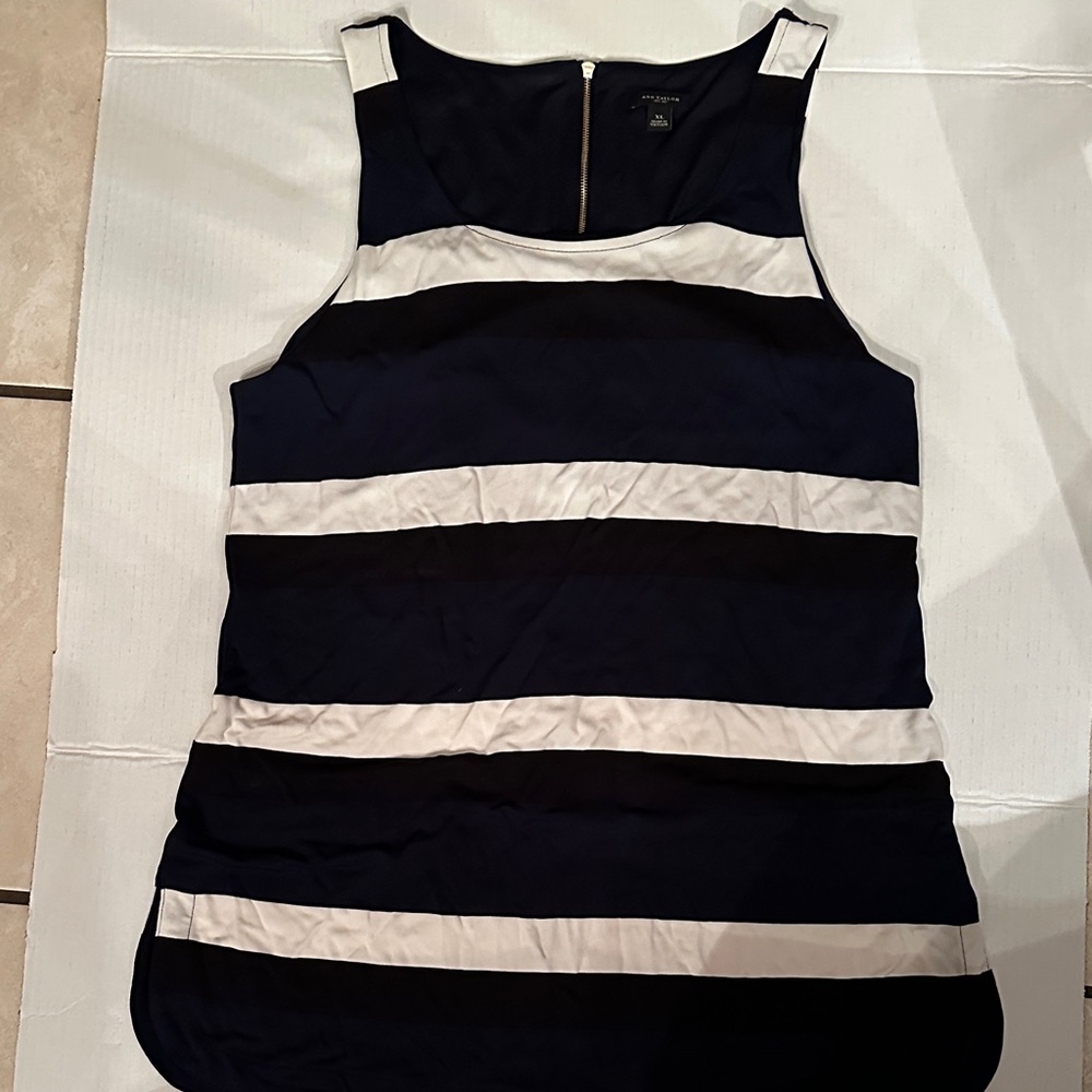 Ann Taylor Navy, Black and White Striped Tank Top